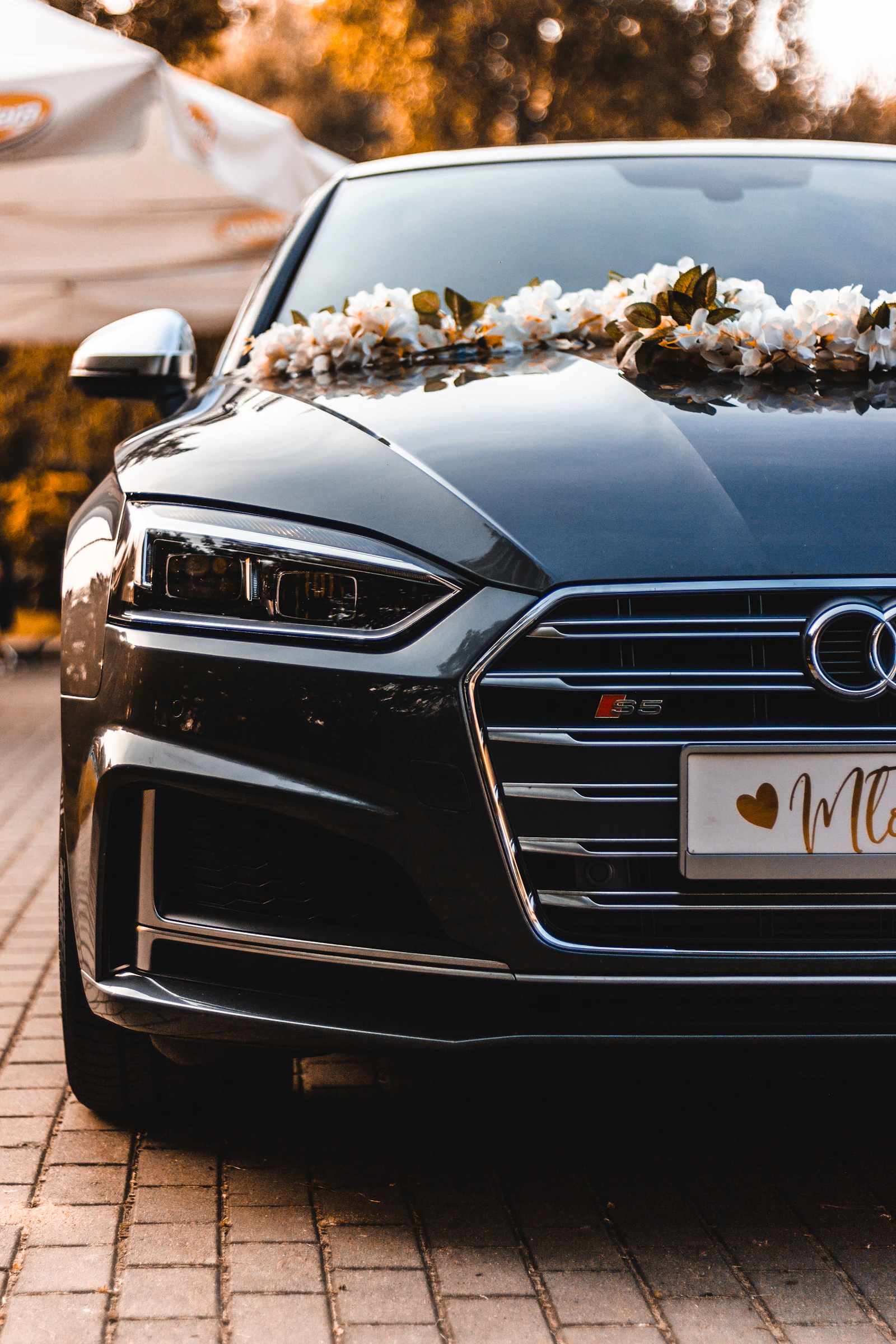 Decorated wedding car
